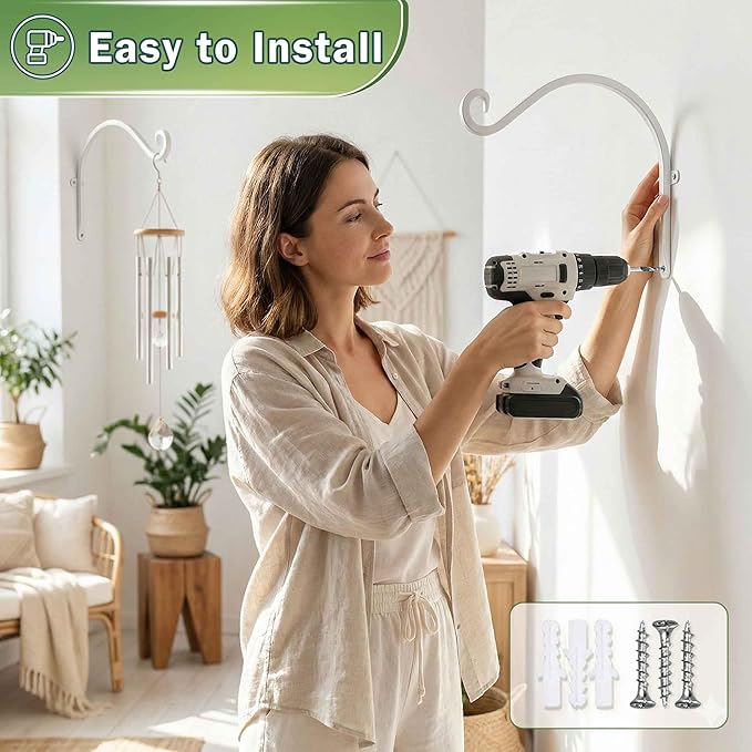 AJART White Plant Hanger Outdoor: 12-Inch Plant Hooks for Wall Indoor - Metal Plant Bracket Hook for Hanging Flower Baskets