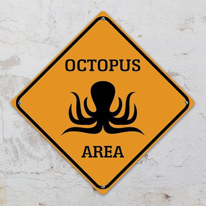 Octopus Area Xing Caution Crossing Sign Ocean Animal Aluminum Metal Sign Warning Sign Novelty Road Fence Yard Wall Decor For Indoor Outdoor Highway12x12in
