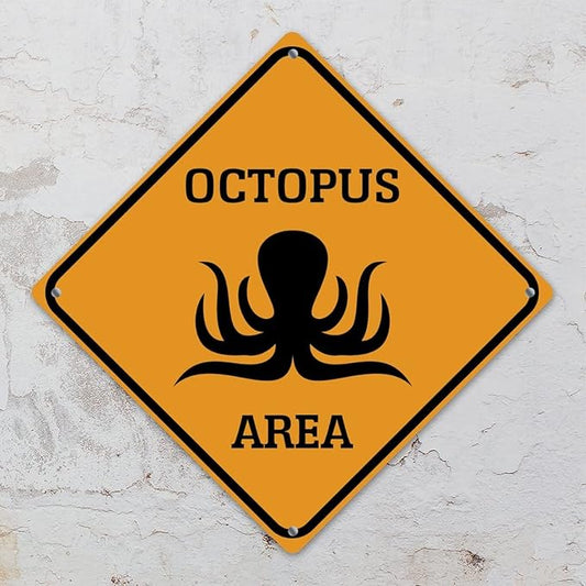 Octopus Area Xing Caution Crossing Sign Ocean Animal Aluminum Metal Sign Warning Sign Novelty Road Fence Yard Wall Decor For Indoor Outdoor Highway12x12in