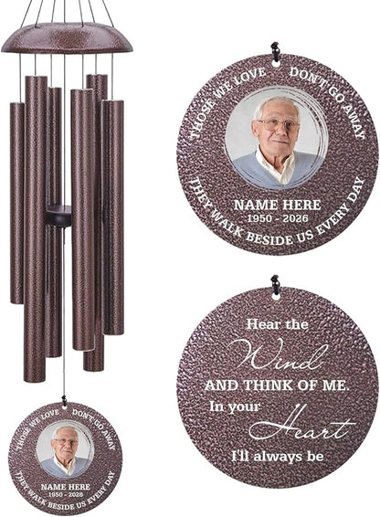 Personalized Memorial Wind Chimes for Outside, Custom Photo with Name & Date, in Loving Memory, Sympathy Gifts, Keepsake Loss of Beloved One, Gifts for Funeral (Produced in USA)