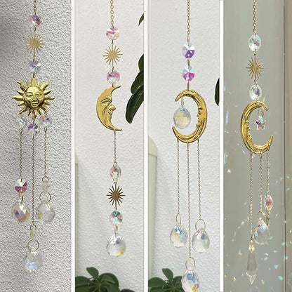 4Pieces Sun Catcher, Crystals Decor,Colorful Crystal Suncatcher with Chain Pendant Ornaments Hanging Crystals Prism for Window Christmas Day Party Wedding Decoration House Decor Garden Decor.