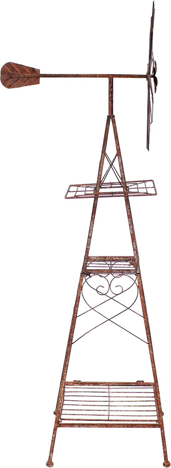 Sunnydaze 51-Inch Rustic Windmill Metal Garden Statue with Tiers - Yard Art, Lawn and Garden Sculpture Decor - Brown/Copper