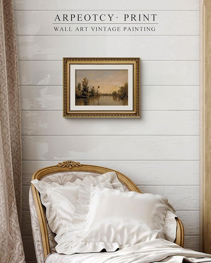 ARPEOTCY Vintage Gold Framed Wall Art, Rivers Cloud Landscape Paintings, Canvas Prints Artwork with Antique Frame, Victorian Wall Picture Decor for Living Room Bathroom Bedroom 11x14 inch