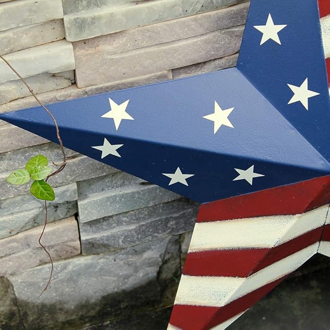 Metal American Flag Barn 3D Star Wall Decor Americana Stars Stripes Patriotic Decorations (22"X22")