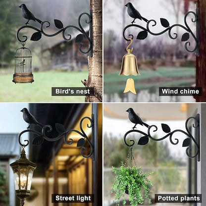 JIALAI HOME Hanging Plants Bracket 12" Bird Planter Outdoor Hooks Hangers for Flower Baskets Pot Bird Feeder Wind Chimes Lanterns Patio Garden Outdoor Indoor Metal Black, 4 Packs