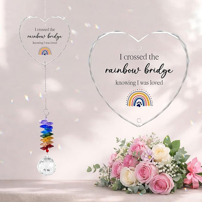 Pet Memorial Suncatcher I Crossed The Rainbow Bridge - Dog Memorial Gifts - Pet Loss - Thoughtful Dogs and Cats Remembrance - Pet Sympathy - Crystal Bereavement Gift