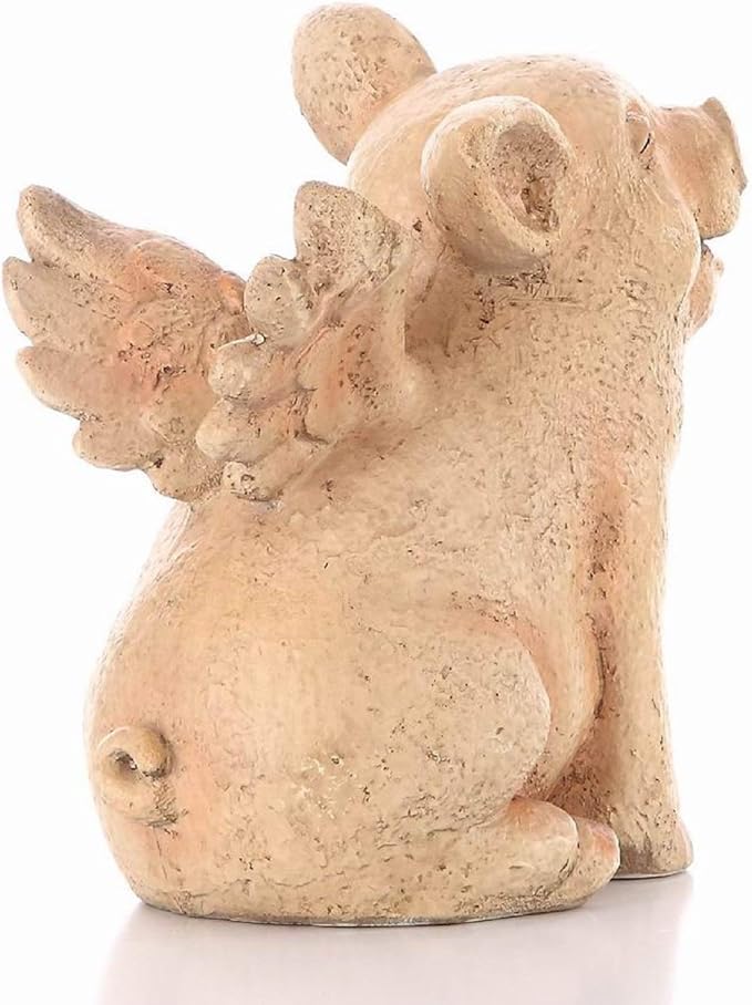 HI-LINE Laughing Pig with Wings Outdoor Garden Statue - 8.75" - Pink