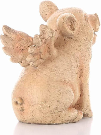 HI-LINE Laughing Pig with Wings Outdoor Garden Statue - 8.75" - Pink