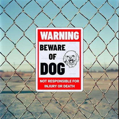 Beware of Dog Sign Bichon Frise Metal Sign Warning Beware of Dog Signs for Fence Outdoor Farm Garden Gate Home Yard Decor 12x16 Inch