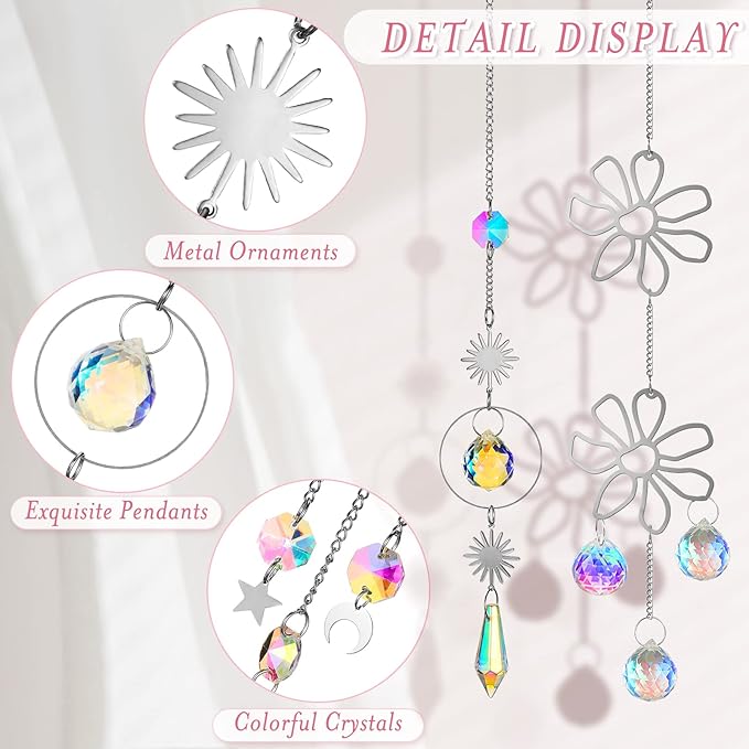 Ysleen 16 Pcs Crystals Suncatcher Colorful Hanging Sun Catcher for Window with Chain Pendant Ornament Prism for Garden Wedding Party Indoor Outdoor Decoration Gift(Silver)