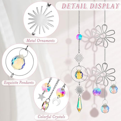 Ysleen 16 Pcs Crystals Suncatcher Colorful Hanging Sun Catcher for Window with Chain Pendant Ornament Prism for Garden Wedding Party Indoor Outdoor Decoration Gift(Silver)