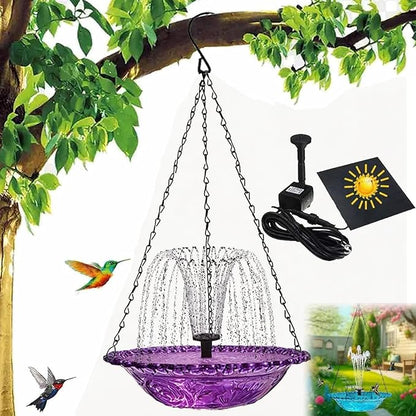 Solar Powered Hanging Bird Bath Fountain, Hanging Bird Bath Fountains Solar Power, Solar Cascade Hanging Birdbath, Tiered Cascade Solar Water Fountains (B Purple)