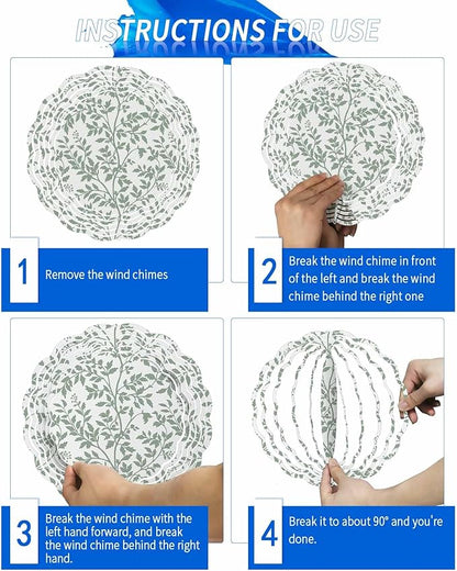 Stainless Steel Wind Spinner for Yard Garden Decoration, Pale Green Botanical Leaves Pattern Round Wind Sculpture Spinner 3D Crafts Hanging Ornaments for Indoor Outdoor, 8 Inch