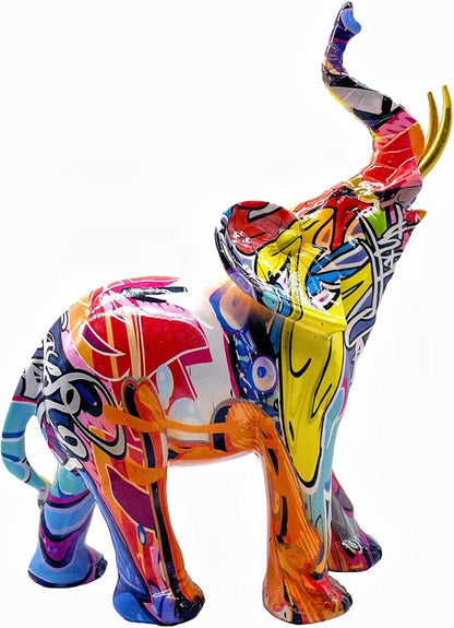 Colorful Elephant Statue Sculpture Frgurine Gift for Home Office Living Room Desktop Decoration Garden Figurines Outdoor Decor Frgurines (Large)