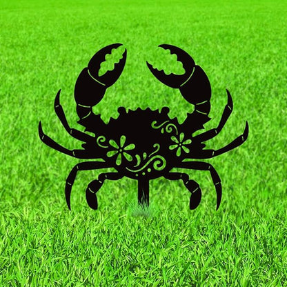 WADORN Crab Metal Decorative Garden Stakes, Funny Crab Sea Metal Silhouette Statues Ocean Animal Garden Ornament Gifts Black Yard Art Decoration for Outdoor Backyard Patio Lawn Walkways Pathway