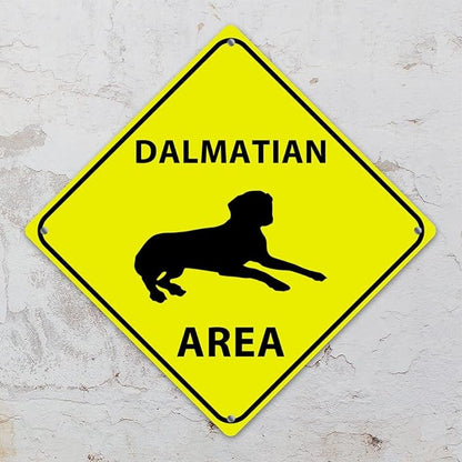 Dalmatian Crossing Sign Caution DalmatianDog Xing Sign Street Sign Wildlife Novelty Road Fence Wall Decor Warning Metal Tin Sign For Indoor Outdoor 15x15in