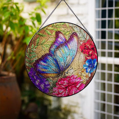 RIVEENY Stained Glass Butterfly Window Hanging, 10" Sun Catcher Gift for Women, Glass Ornament Window Decor for Garden Butterfly Lovers
