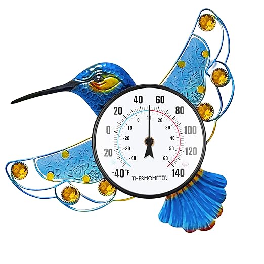 Indoor Outdoor Thermometer, Hummingbird Wall-Mounted Outdoor Thermometers Waterproof Decorative for Patio, Garden, Yard, Room, Large Number Easy to Read No Batteries Required