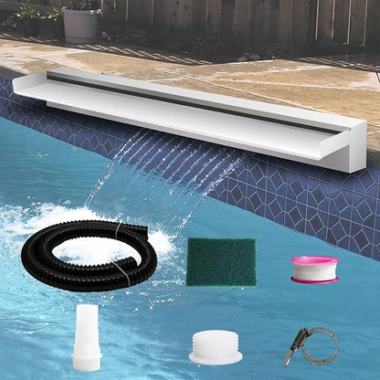 Pool Fountain Stainless Steel Pond Waterfall Spillway Kits for Indoor/Outdoor Decorative, 36 Inches Pool Water Feature for Garden Patio, Backyard Koi Pond Decor(No LED Light)