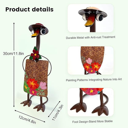 HONGLAND Duck Metal Yard Art - Duck Couple Garden Decor, Shovel Ornaments Outdoor Statue - 2 Pack Farmhouse Patio Balcony Gardening Gifts for Women