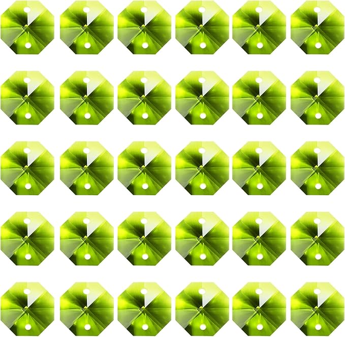 PATIKIL K9 Crystal Octagon Beads 2 Holes Pendants, 60 Pack 14mm Chandelier Prisms Parts Ornaments Hanging Beads for DIY Arts Crafts Decoration, Olive Green