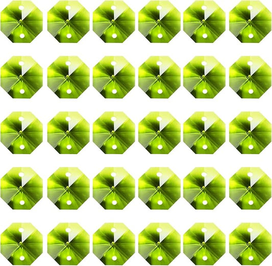 PATIKIL K9 Crystal Octagon Beads 2 Holes Pendants, 60 Pack 14mm Chandelier Prisms Parts Ornaments Hanging Beads for DIY Arts Crafts Decoration, Olive Green