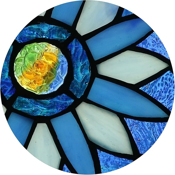 Stained Glass Window Panels,Flower Handmade Art Crafts Suncatcher for Window or Wall (Blue Mandala)