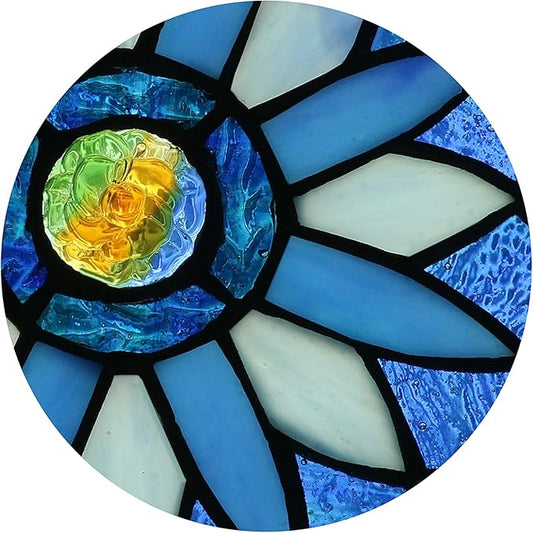 Stained Glass Window Panels,Flower Handmade Art Crafts Suncatcher for Window or Wall (Blue Mandala)