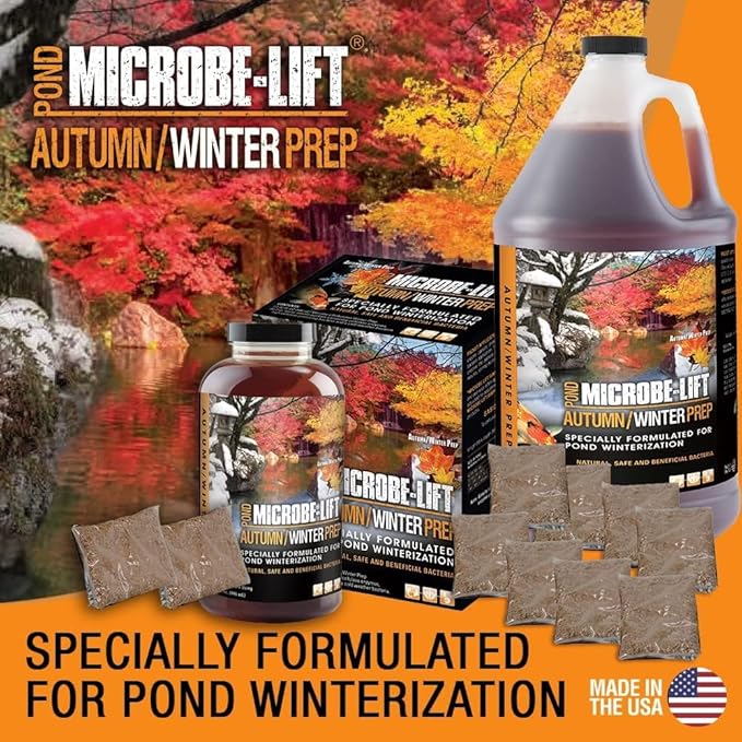 MICROBE-LIFT Autumn and Winter Prep Seasonal Conditioner for Ponds and Outdoor Water Gardens, Safe for Live Koi Fish, Plants, and Décor, 1 Gallon Liquid and 8 2-Ounce Packets