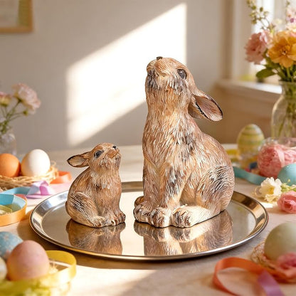 Resin Bunny Decor Rabbit Figurines, Easter Bunny Statue Set of 2 for Spring Tabletop Decor,Small Rabbit Statues for Home Decor