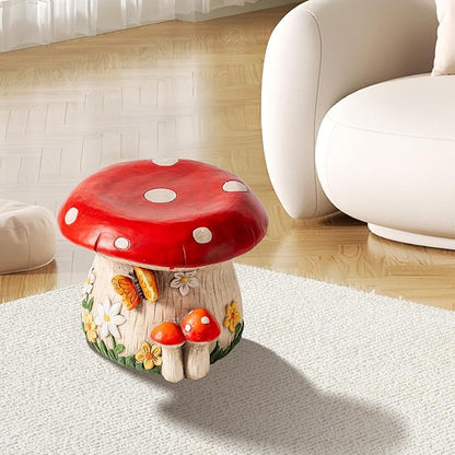 14''W Mushroom House Statue Outdoor Statues Garden Resin Stool Over-Sized Sculpture Forest Pedestal Spring Decor for Home Courtyard Lawn Patio Summer Ornament Indoor Stool
