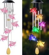 Pig Solar Wind Chimes with 4 Music Aluminum Tubes, 7 Colors Changing Outdoor Waterproof Flying Pig LED Wind Bell, Patio Garden Yard Decor(Mom, Women, Gardening Gifts)