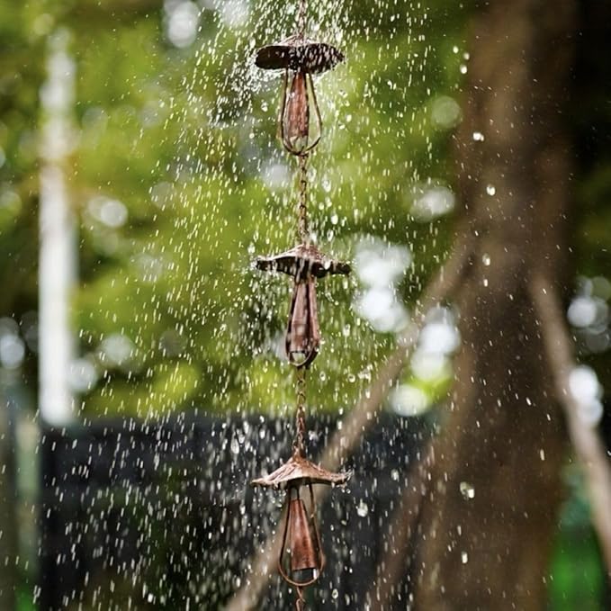 Rain Chain Home Decor, Outdoor 3.54 FT Rain Catcher Chain for Gutter Downspouts Divert for Roof Porch Lawn Gazebos Garden Drainage Eaves Decor (Pinecone) (Mushroom)