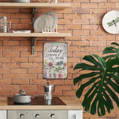 YOYI ART Metal Flowers Dragonfly Wall Decor Sign - Today I Choose to Be Happy, Vintage Tin Signs for Home, Bedroom, Kithcen, Garden, Patio and Yard Wall Art Accessories, Gifts for Women, 8 x 12 inch