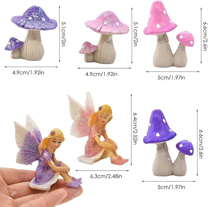 iland Fairy Garden Accessories Fake Mushroom Ornaments Glittery Fairy Figurines for DIY Micro Landscape Terrarium Garden Outdoor Bonsai Yard Miniature Ornaments Fairy House Dollhouse Accessories