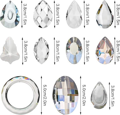 H&D 11pcs Clear Crystal Chandelier Lamp Lighting Drops Pendants Balls Prisms Hanging Glass Prisms Parts Suncatcher Home/House Decor