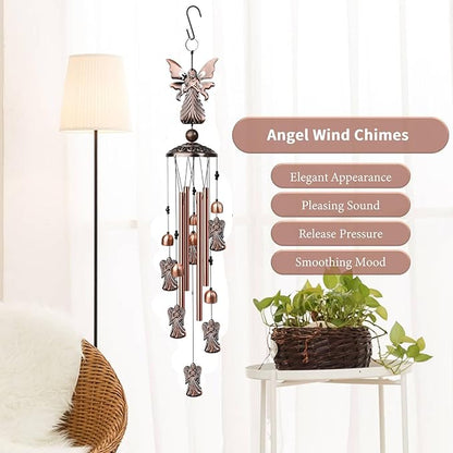 Angel Wind Chimes for Outside, Decorative Wind Chimes Angel Gifts for Women/Men, Memorial/Birthday Gifts, Garden Decor for Outside, Patio or Yard, Durable Chimes for Outdoors