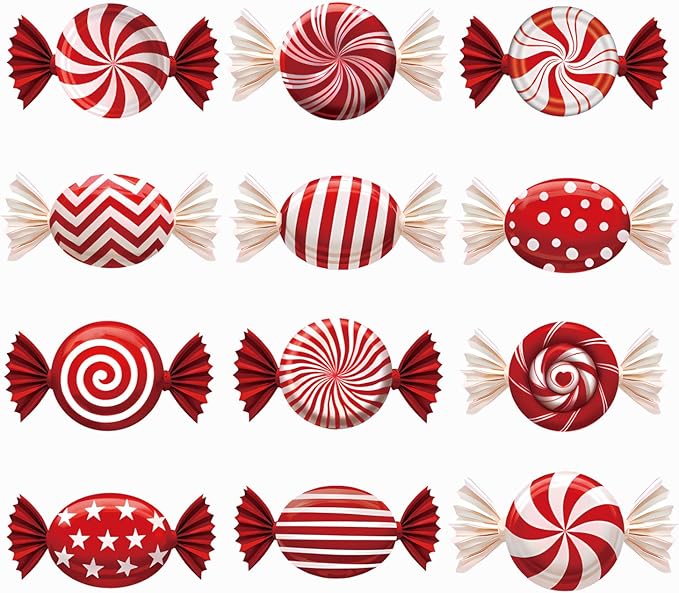 B‌oGlowHaven 12ct Candy Christmas outdoor Decorations‌ Birthday Decorations Waterproof Corrugated Cardboard Yard Signs with 24 Plastic Stakes 17 inch Holiday Pathway Decor for Garden Walkway and Party