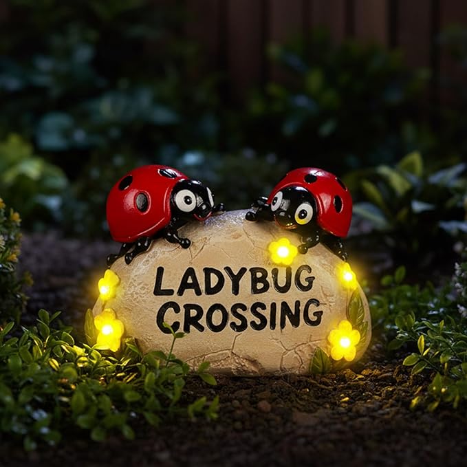 Solar Ladybug Garden Statues 4.7" Resin Ladybug Solar Lights Waterproof Outdoor Yard Patio Lawn Decor House Warming Birthday Gifts for Women Mom Wife Grandma Sister