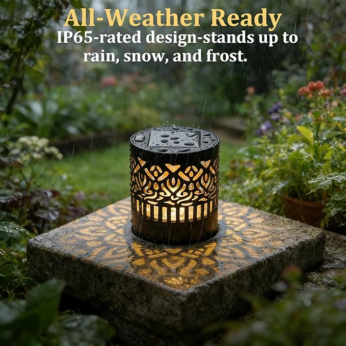 2Pcs Decorative Solar Mandala Lights, Metal Outdoor Waterproof Decorative Lights for Garden Patio Deck Steps, Solar Powered Wall Lantern for Yard Post & Front Door