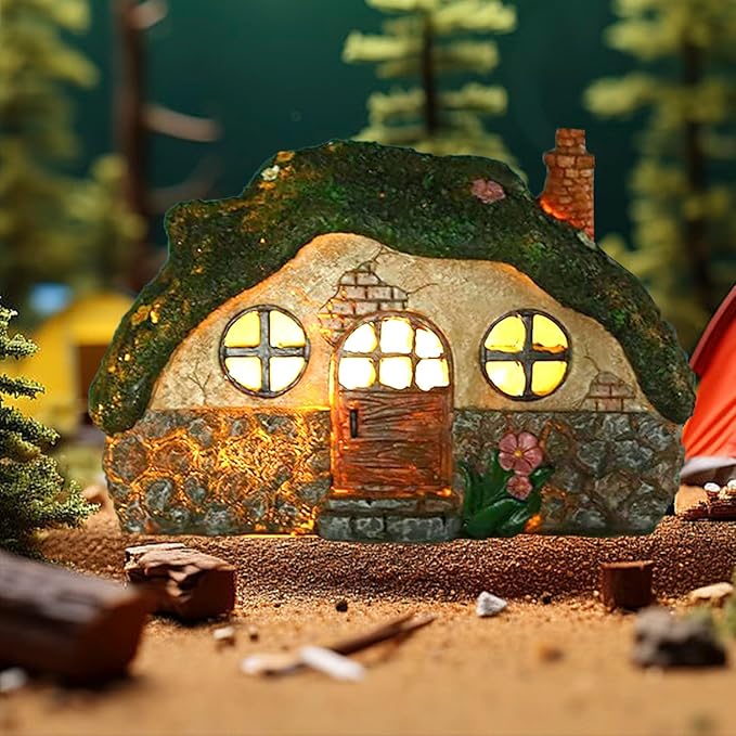 Fairy Garden Statues,Fairy Garden House with Solar Powerd Night Light,Yard Decorations Outdoor Fairy Garden Accessories Decor for Outside (House)