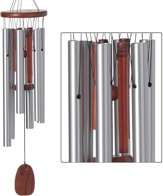 Woodstock Chimes Signature Collection, Singing in The Rain Chime, 25'', Silver Wind Chimes for Outdoor, Patio, Home or Garden Décor (RAIN)