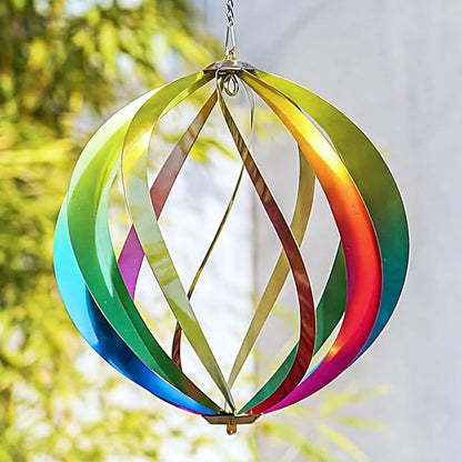 Hanging Wind Spinners Outdoor - Tool-Free Assembly Garden Wind Spinners, Spring Metal Yard Decor with Dual Hooks for DIY Accessories, Weatherproof Rust-Resistant 3D Ball(Rainbow, 12 Inch)