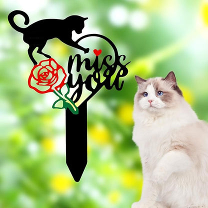 Oooct Cat Memorial Stake, Metal Grave Marker, Pets Headstone Sign, Remembrance Gift for Cat Lovers, Black