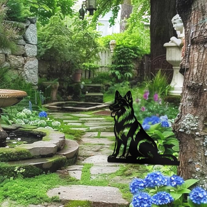 WADORN German Shepherd Metal Yard Art Decor, Dog Stainless Steel Outdoor Tree Silhouette Stake for Tree Yard Garden Patio Animal Outdoor Decor Gift for Housewarming Home Art Decor
