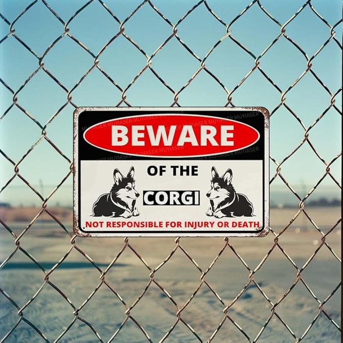 Beware Of The Dog Corgi Sign Aluminum Metal Tin Signs Outdoor Yard Sign Warning Sign For Fence Yard Home Kitchen Farm Garden Wall Decor 8x12 Inch