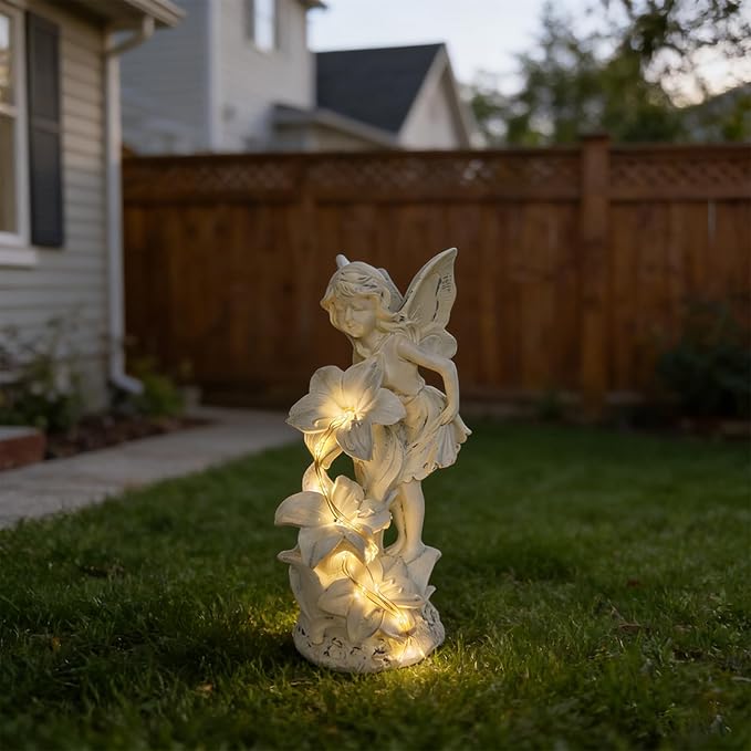 Angel Figurines, Outdoor Angel Statues for Garden, Solar Statues Outdoor Decorations for Patio Patio Lawn Yard Balcony, Garden Mom Gift (White)