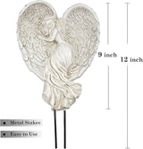 Angel Garden Statue for Outdoor Sleeping Angel with Wings Fairy Memorial Guardian Love Angels with Stake for Outside Yard Art Grave Cemetery Patio Balcony Lawn, White