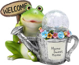 Solar Garden Outdoor Statues Frog Statues with Solar Light, Outdoor Mushroom Frog Figurines Decorations Yard Decor for Patio Balcony Lawn Ornament, Unique Housewarming Gifts for Women