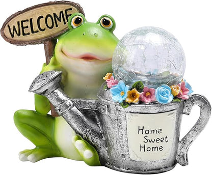 Solar Garden Outdoor Statues Frog Statues with Solar Light, Outdoor Mushroom Frog Figurines Decorations Yard Decor for Patio Balcony Lawn Ornament, Unique Housewarming Gifts for Women